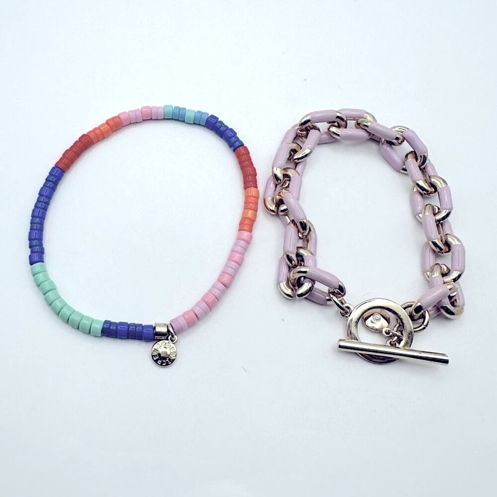J Crew Set of 2 Bracelets Purple Enamel Colorful Purple Beaded Casual Preppy